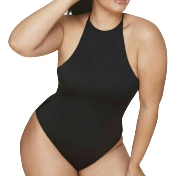 Andie Asbury Eco Nylon One Piece Black Adjustable Criss Cross Back L New - Picture 1 of 10